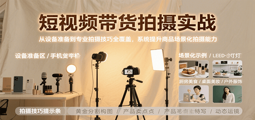 短视频带货拍摄实战，从设备准备到专业拍摄技巧全覆盖，系统提升商品场景化拍摄能力-湘创网