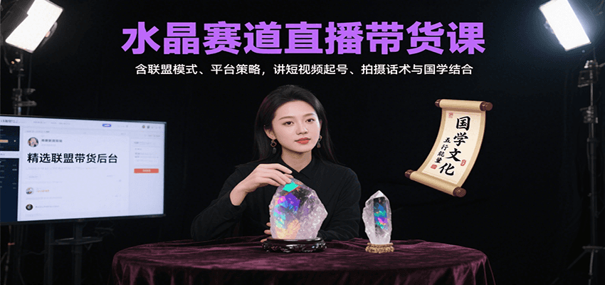 水晶赛道直播带货课：含联盟模式、平台策略，讲短视频起号、拍摄话术与国学结合-湘创网