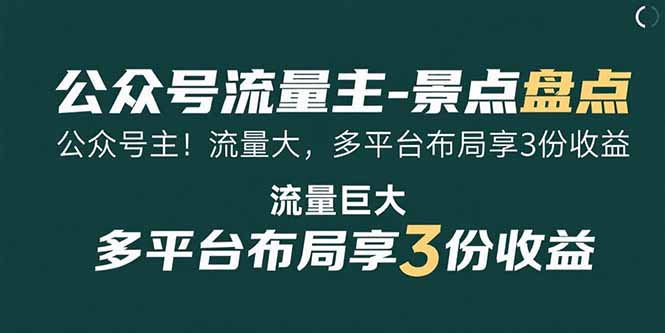 （15553期）公众号流量主-景点盘点 流量巨大 多平台布局享3份收益-湘创网