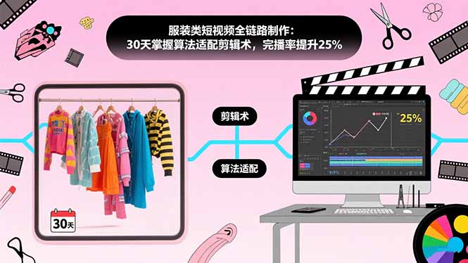（15655期）服装类短视频全链路制作：30天掌握算法适配剪辑术，完播率提升25%-湘创网