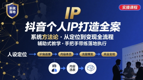 抖音个人IP系统落地实操大课，实操课程，辅助落地-湘创网
