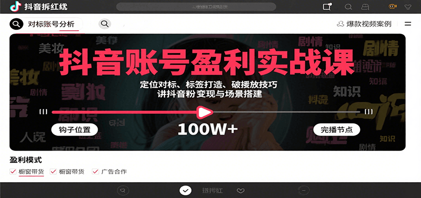 抖音账号盈利实战课，定位对标、标签打造、破播放技巧，讲涨粉变现与场景搭建-湘创网