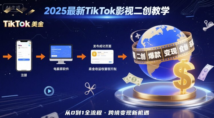 2025年最新TikTok影视二创教学，从注册到发布撸美金全流程，跨境变现新机遇-湘创网