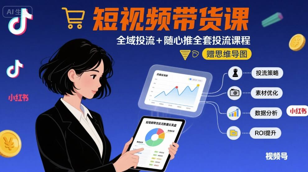 最新短视频带货课，全域投流+随心推全套投流课程+思维导图-湘创网