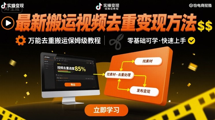 最新搬运视频去重变现方法，万能去重搬运保姆级教程-湘创网