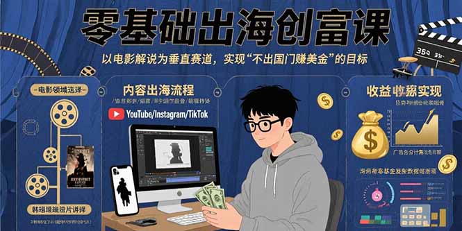 （15709期）零基础出海创富课：以电影解说为垂直赛道，实现不出国门赚美金的目标-湘创网