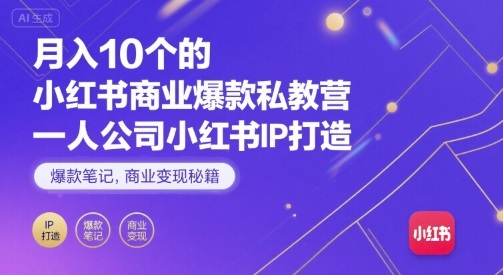 月入10个的小红书商业爆款私教营，一人公司小红书IP打造，爆款笔记，商业变现秘籍-湘创网