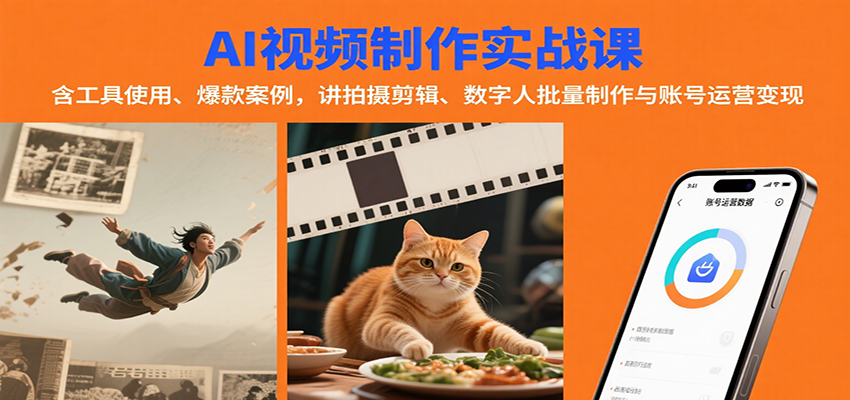 AI视频制作实战：含工具使用、爆款案例，讲拍摄剪辑、数字人批量制作与账号运营变现-湘创网