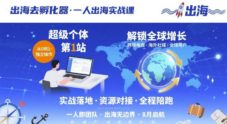 出海去孵化器，一人出海实战课，​超级个体第1站，解锁全球增长-湘创网
