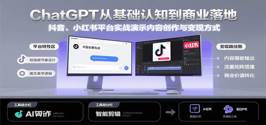 ChatGPT从基础认知到商业落地，实战演示抖音、小红书等平台的内容创作与变现-湘创网