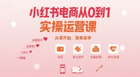小红书电商从0到1实操运营课，从零开始，简单易学-湘创网