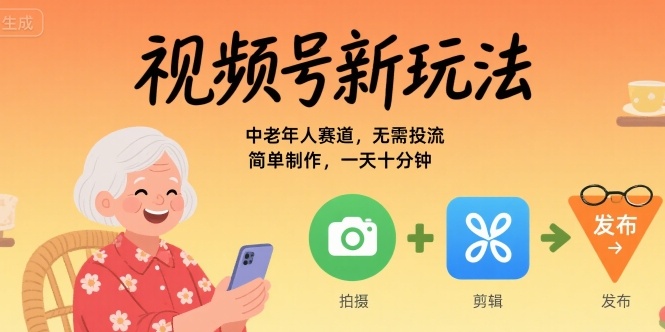 视频号新玩法，中老年人赛道，无需投流，简单制作，一天十分钟，月入1W-湘创网