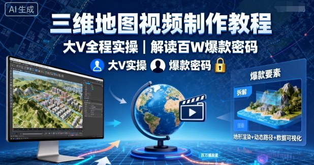 三维地图视频制作教程，大V全程实操，解读百W爆款密码-湘创网