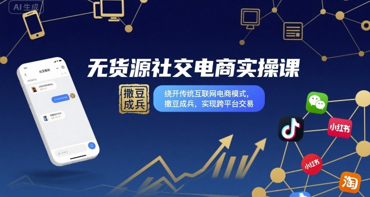 无货源社交电商实操课，绕开传统互联网电商模式，撒豆成兵，实现跨平台交易-湘创网