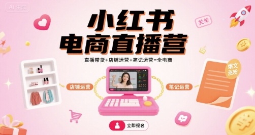 小红书电商直播营，直播带货+店铺运营+笔记运营=全电商-湘创网
