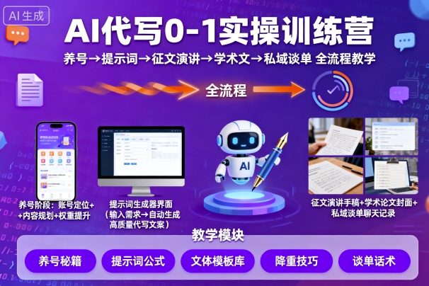 AI代写0-1实操训练营，从养号、提示词、征文演讲、学术文，到私域谈单的全流程教学-湘创网