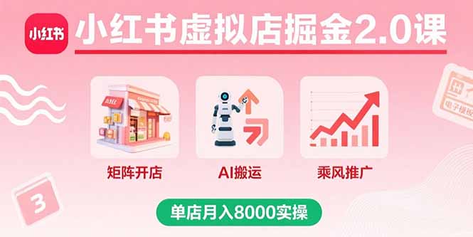 （15929期）小红书虚拟店掘金2.0课，矩阵开店+AI搬运+乘风推广，单店月入8000实操-湘创网