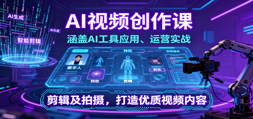 AI视频创作课，涵盖AI工具应用、运营实战、剪辑及拍摄，打造优质视频内容-湘创网