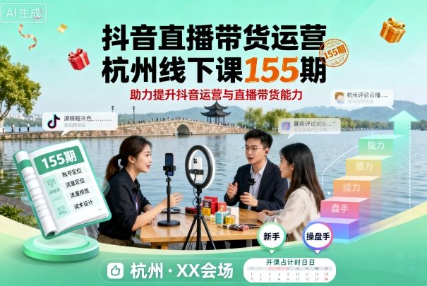 抖音直播带货运营杭州线下课155期，助力提升抖音运营与直播带货能力-湘创网