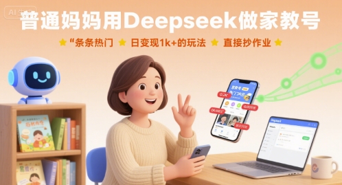 普通妈妈用Deepseek做家教号，条条热门，日变现1k+的玩法，直接抄作业-湘创网