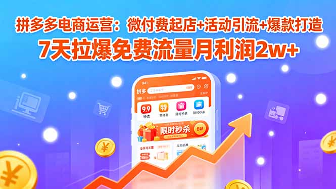 （15960期）拼多多电商运营：微付费起店+活动引流+爆款打造 7天拉爆免费流量月利润2w+-湘创网