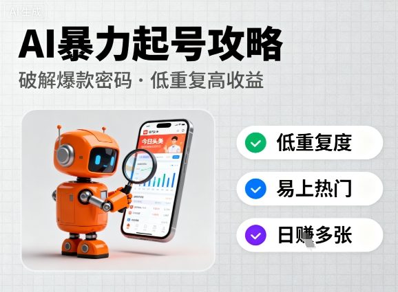 今日头条新玩法，AI暴力起号，重复度低，更容易爆，日入多张-湘创网