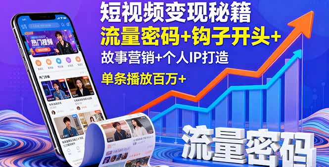 （16079期）短视频变现秘籍，流量密码+钩子开头+故事营销+个人IP打造，单条播放百万+-湘创网