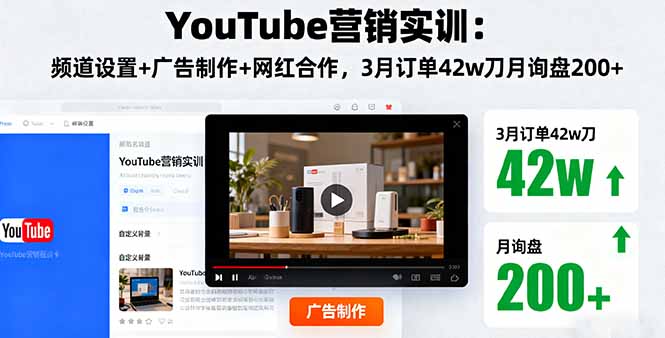 （16107期）YouTube营销实训：频道设置+广告制作+网红合作，3月订单42w刀月询盘200+-湘创网