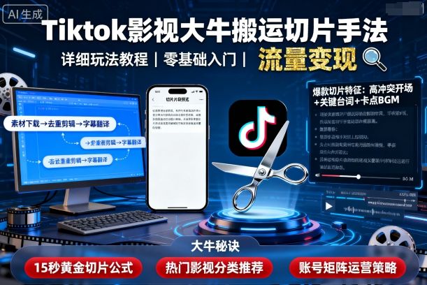 Tiktok影视大牛搬运切片手法，详细玩法教程-湘创网