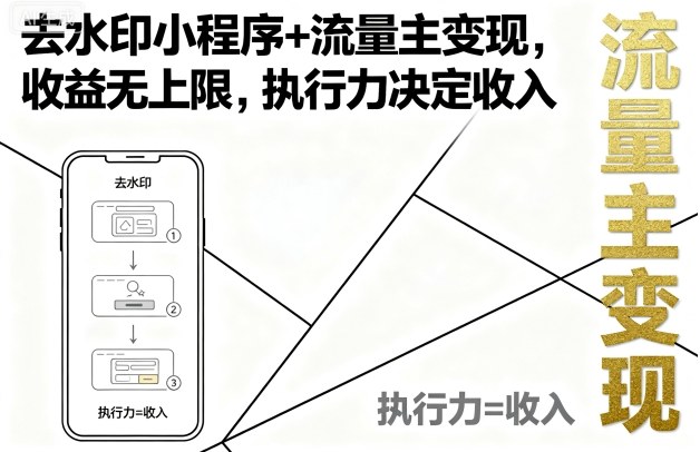 去水印小程序+流量主变现，收益无上限，执行力决定收入-湘创网