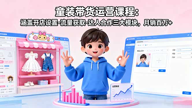 （16081期）童装带货运营课程：涵盖开店设置-流量获取-达人合作三大模块，月销百万+-湘创网