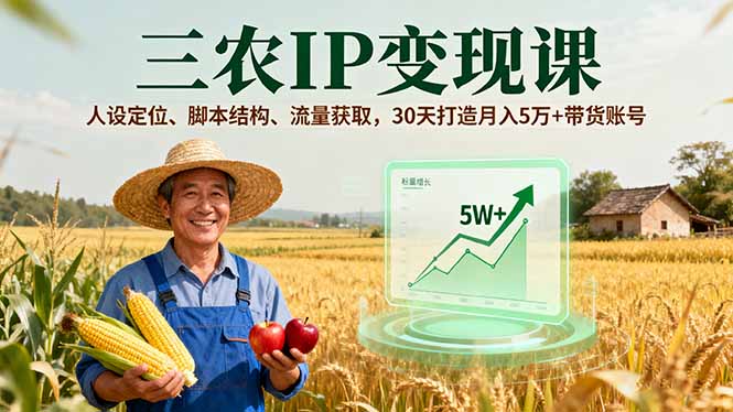 （16044期）三农IP变现课，人设定位、脚本结构、流量获取，30天打造月入5万+带货账号-湘创网