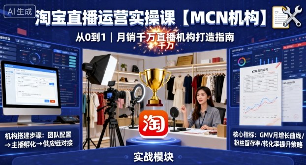 淘宝直播运营实操课【MCN机构】，从0到1做一家月销千W的直播机构-湘创网