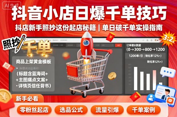 抖音小店日爆千单技巧，抖店新手照抄这份起店秘籍，单日破千单-湘创网