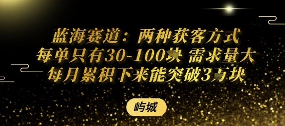 蓝海赛道：两种获客方式每单只有30-100米 需求量大每月累积下来能突破3W-湘创网