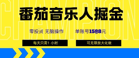 番茄音乐人掘金，单账号最高可撸1k+，可无限矩阵去做，零投入-湘创网
