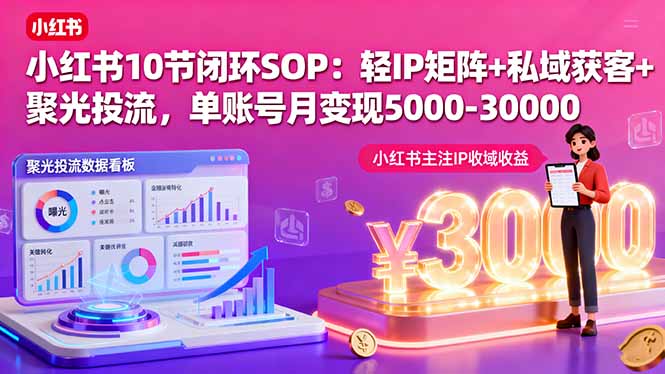（16026期）小红书10节闭环SOP：轻IP矩阵+私域获客+聚光投流，单账号月变现5000-30000-湘创网