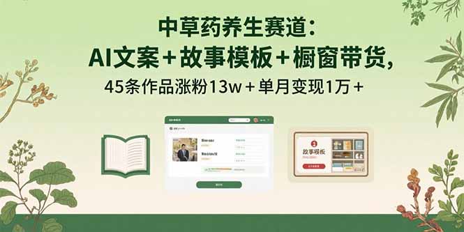 （15925期）中草药养生赛道：AI文案+故事模板+橱带货，45条作品涨粉13w+单月变现1万+-湘创网