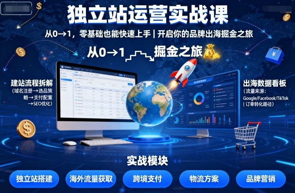 独立站运营实战课，​从0到1，零基础也能快速上手，开启你的品牌出海掘金之旅-湘创网