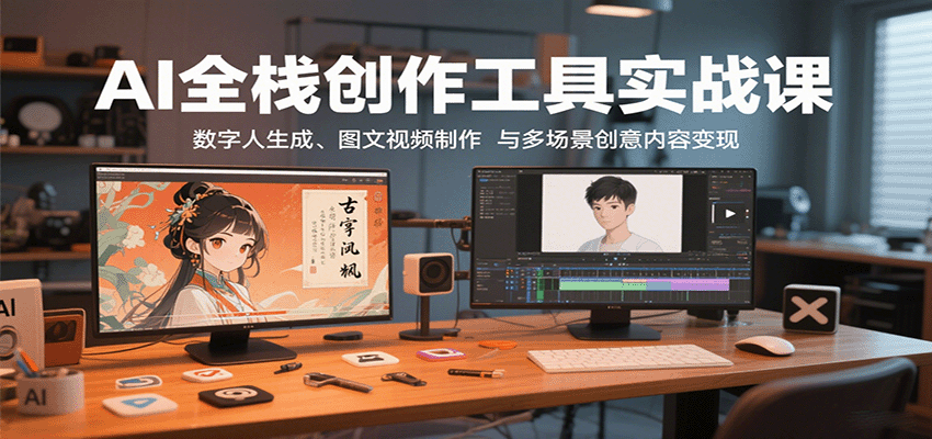 AI全栈创作工具实战课：数字人生成、图文视频制作与多场景创意内容变现-湘创网