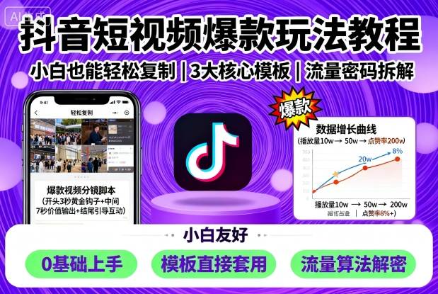 抖音短视频爆款玩法教程，小白也能轻松复制-湘创网