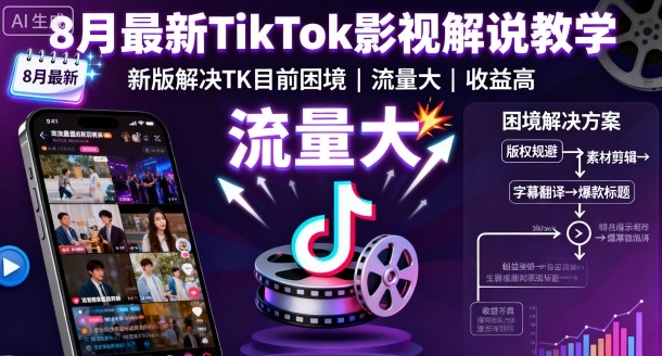 8月最新TikTok影视解说教学，新版解决TK目前困境，流量大，收益高-湘创网