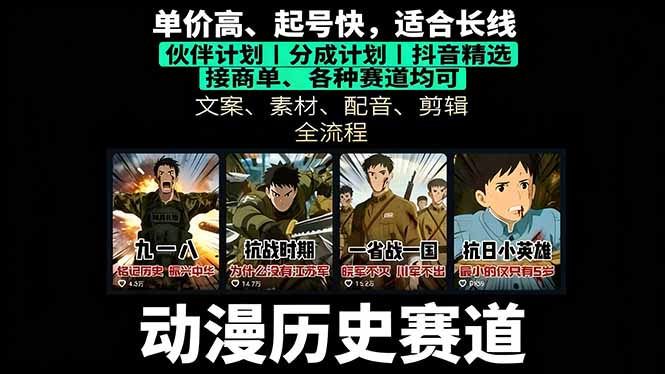 （16048期）历史动漫赛道撸分成：起号、文案、素材、配音、剪辑，单视频收益破万-湘创网