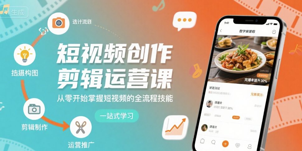 短视频创作剪辑运营课，从零开始掌握短视频的全流程技能-湘创网