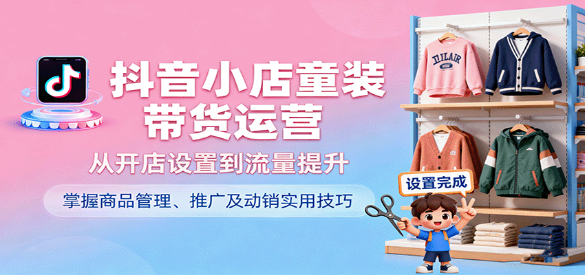 抖音小店童装带货运营，从开店设置到流量提升，掌握商品管理、推广及动销实用技巧-湘创网