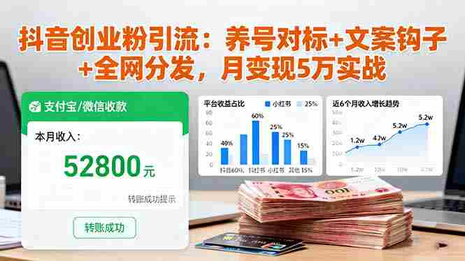 （16338期）抖音创业粉引流：养号对标+文案钩子+全网分发，月变现5万实战-湘创网