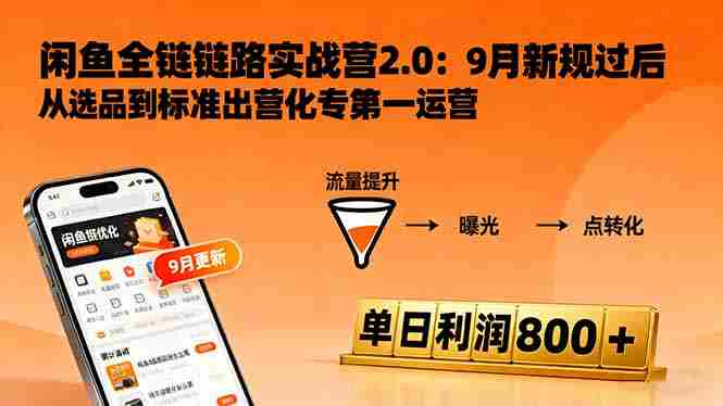 （16265期）闲鱼变现课3.0：掌握链接优化、流量提升、商业变现，单日利润800+-湘创网