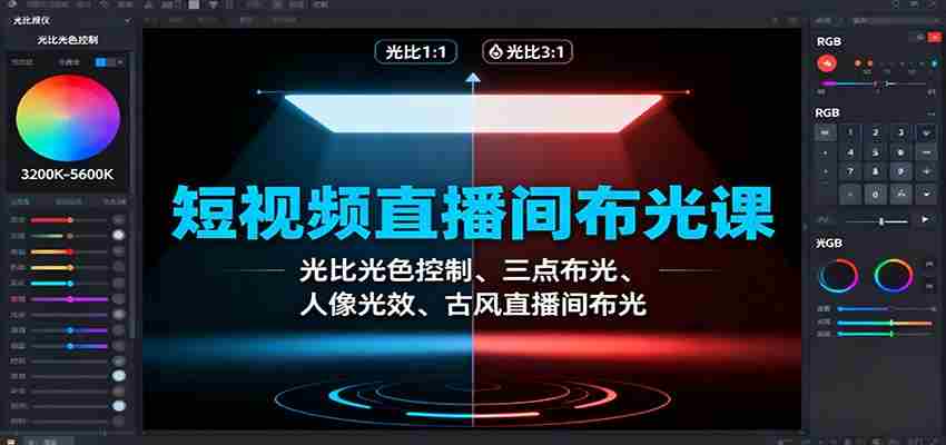 短视频直播间布光课：光比光色控制、三点布光、人像光效、古风直播间布光-湘创网
