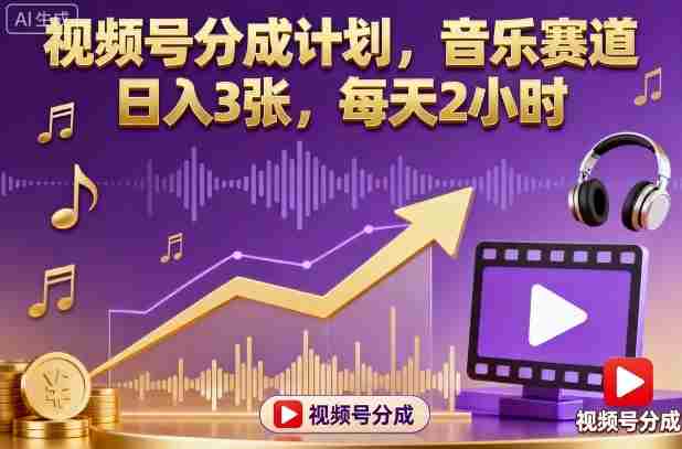视频号分成计划，音乐赛道，日入3张，每天2小时-湘创网
