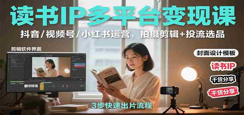 读书IP多平台变现课：抖音/视频号/小红书运营，拍摄剪辑+投流选品-湘创网